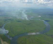 Namibia border with Zambia – meandering Zambezi river