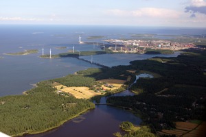 Město a železárny Raahe na severu Botnického zálivu