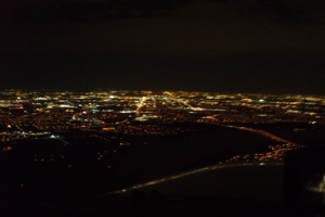 Night flight, Dallas, Texas, USA
