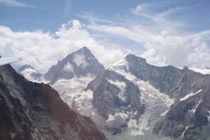 Swiss Alps and glaciers from a glider