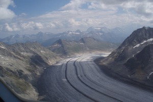 Swiss Alps and glaciers from a glider