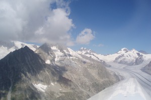 Swiss Alps and glaciers from a glider