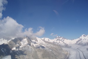 Swiss Alps and glaciers from a glider