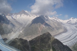 Swiss Alps and glaciers from a glider