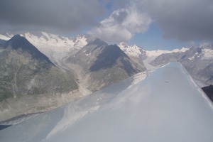 Swiss Alps and glaciers from a glider