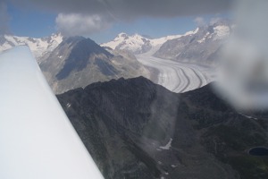 Swiss Alps and glaciers from a glider