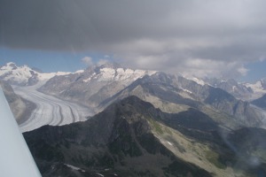 Swiss Alps and glaciers from a glider