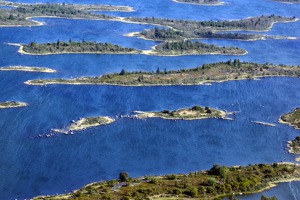 The long shape of Kvarken islands is said to be a result of the melting glaciers pushing rocks infront of them