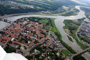 Kaunas – the old town and the confluence of Niemen river (left) and Neris 