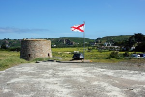 The top of a German bunker with Jersey flag