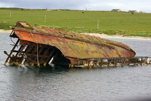 Churchil´s barrier No 3 - the shipwrecks were supposed to block the area from german submarines