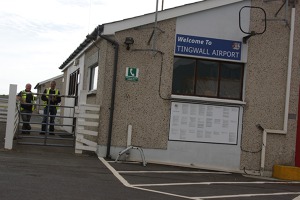 Full view of the terminal building at Tingwall airport, the Shetland islands