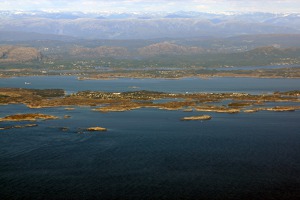 First glimpse of the coast of Norway - about 50 km distance