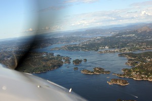 The bay and islands around the city of Bergen, Norway