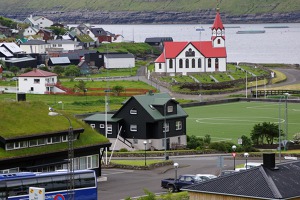 Church and town of Servágur, Vagar island Church and town of Servágur, Vagar island