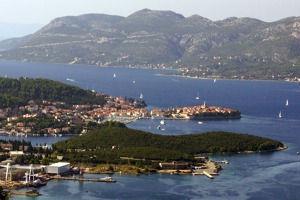 Korčula island (left) and Peljašac strait with Peljašac peninsula on the right