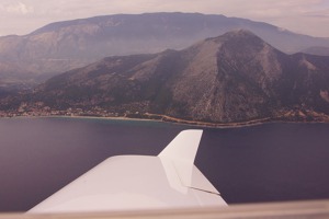 The island of Ithaka with Cephalonia island in the back