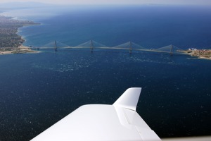 Highway bridge Rio – Antirion over the Corinth canal connecting Peloponessos (left) and the mainland