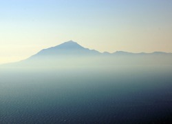 Athos moutain on Athos peninsula, the home of about 20 male monasteries