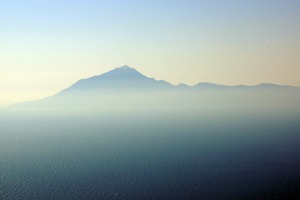 Athos moutain on Athos peninsula, the home of about 20 male monasteries