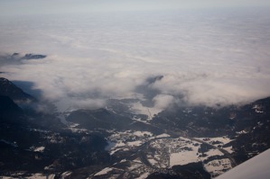 Austria/Germany border at Fussen. Germany is covered by clouds.