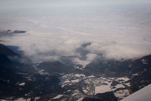 Austria/Germany border at Fussen. Germany is covered by clouds. Austria/Germany border at Fussen. Germany is covered by clouds.