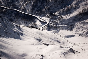 Gallery covered highway on the Italian side of Grand St. Bernard pass