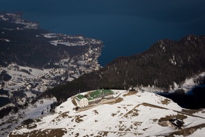 Schafberg mountain, 1783 m and lake Mondsee, Austria